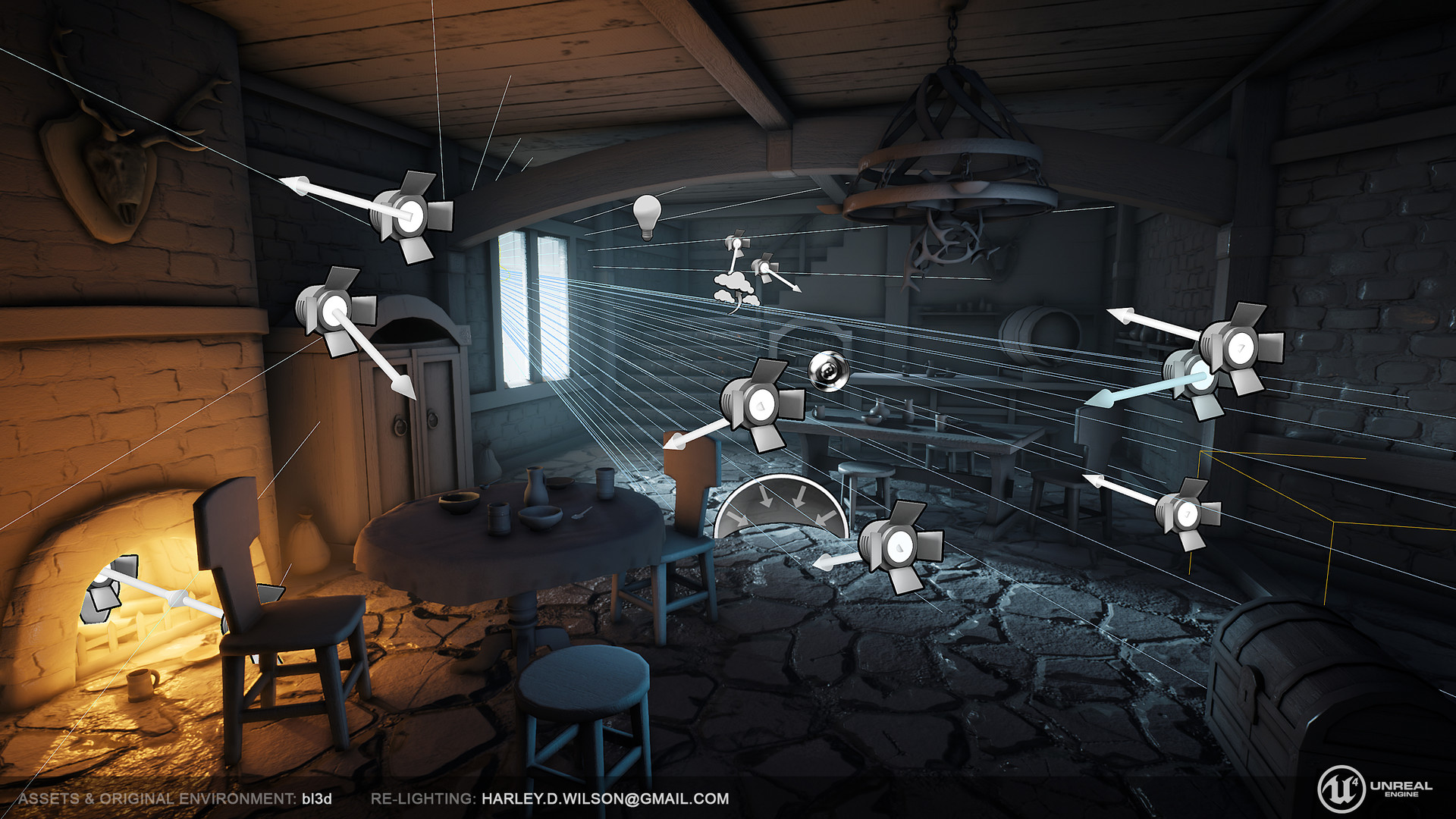 medieval lighting study with light entities by Harley Wilson (via Artstation.com)